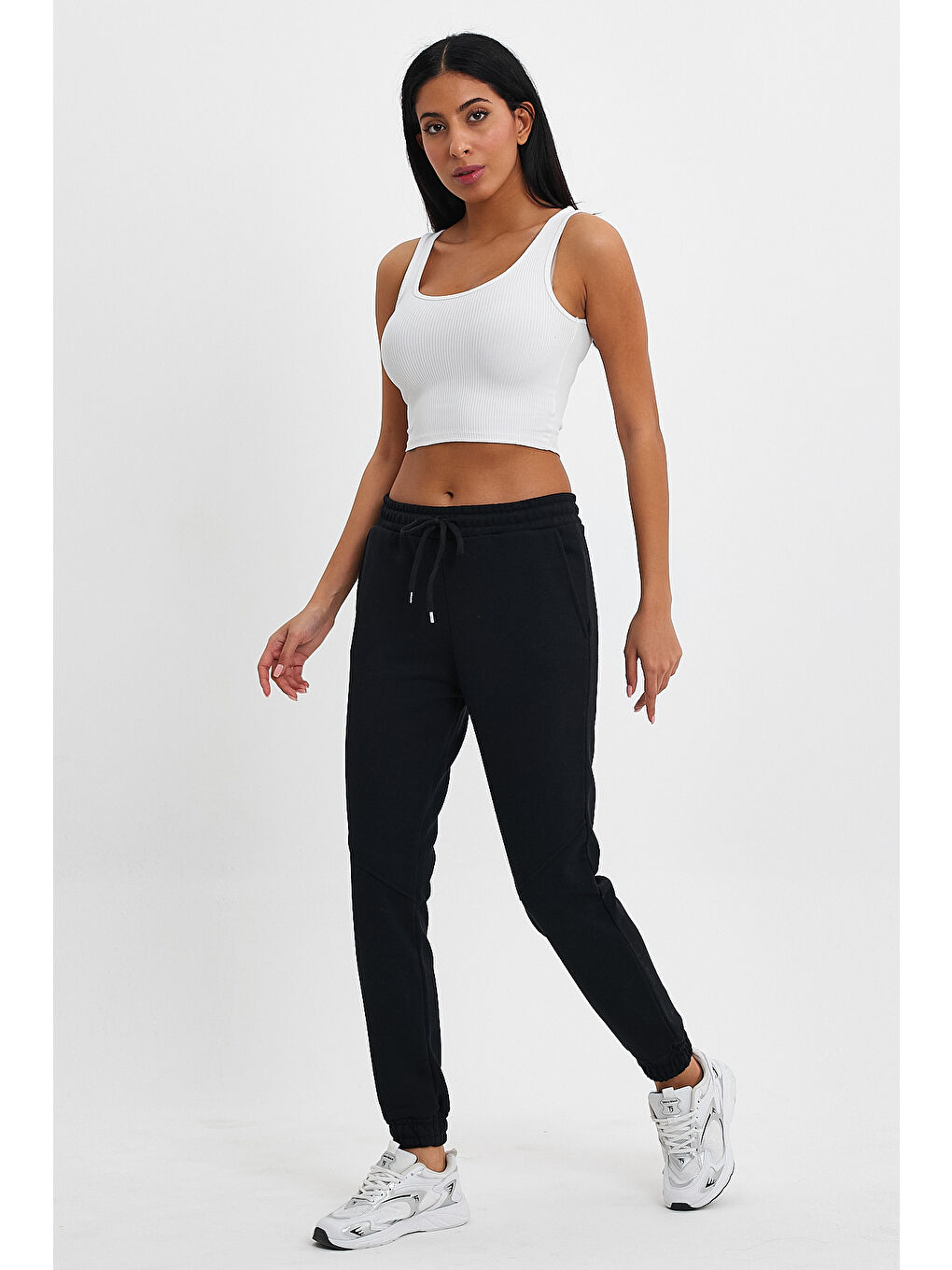 Siyah Kadın 3 İplik Kalın Rahat Kalıp Eşofman Altı spr24ea96