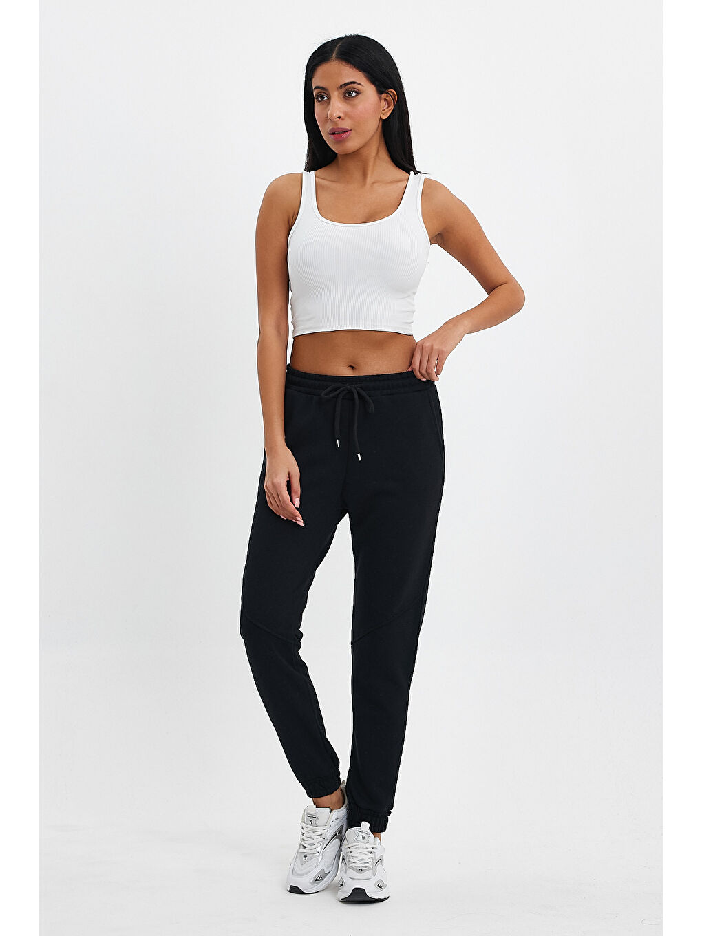 Siyah Kadın 3 İplik Kalın Rahat Kalıp Eşofman Altı spr24ea96-3