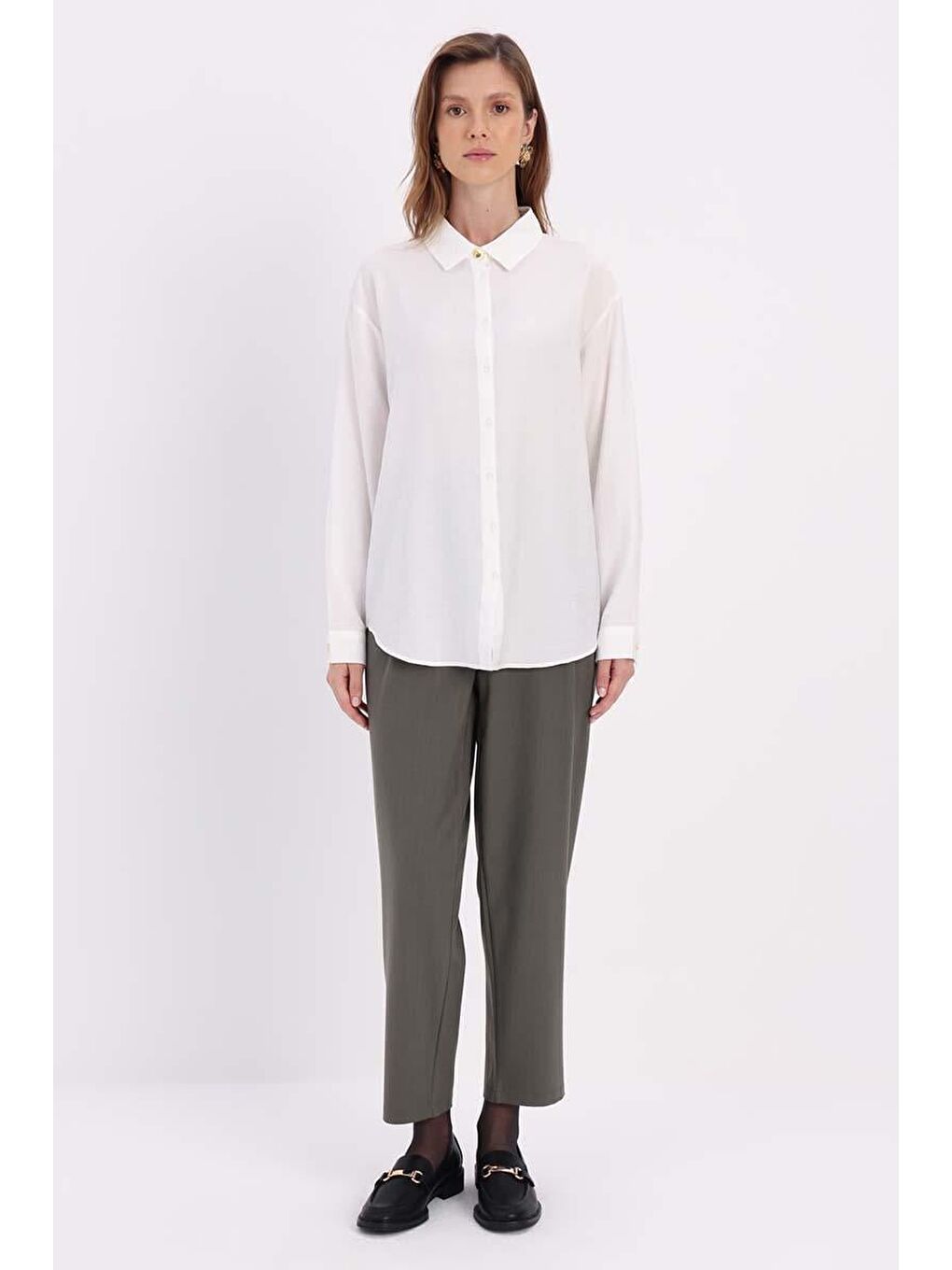 Ekru Manşet Detaylı Düğmeli Gömlek-1