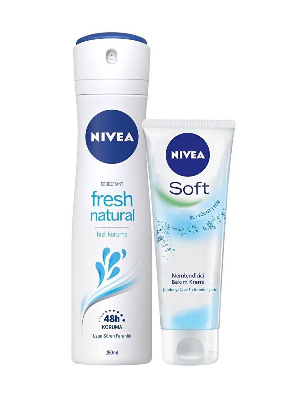 NIVEA Soft Nemlendirici Bakım Kremi 75ml ve Kadın Sprey Deodorant Fresh Natural 150ml, Ter Kokusu Karşıt