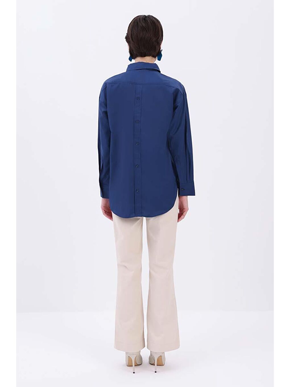 Lacivert Önden Ve Arkadan Düğmeli Gömlek-3
