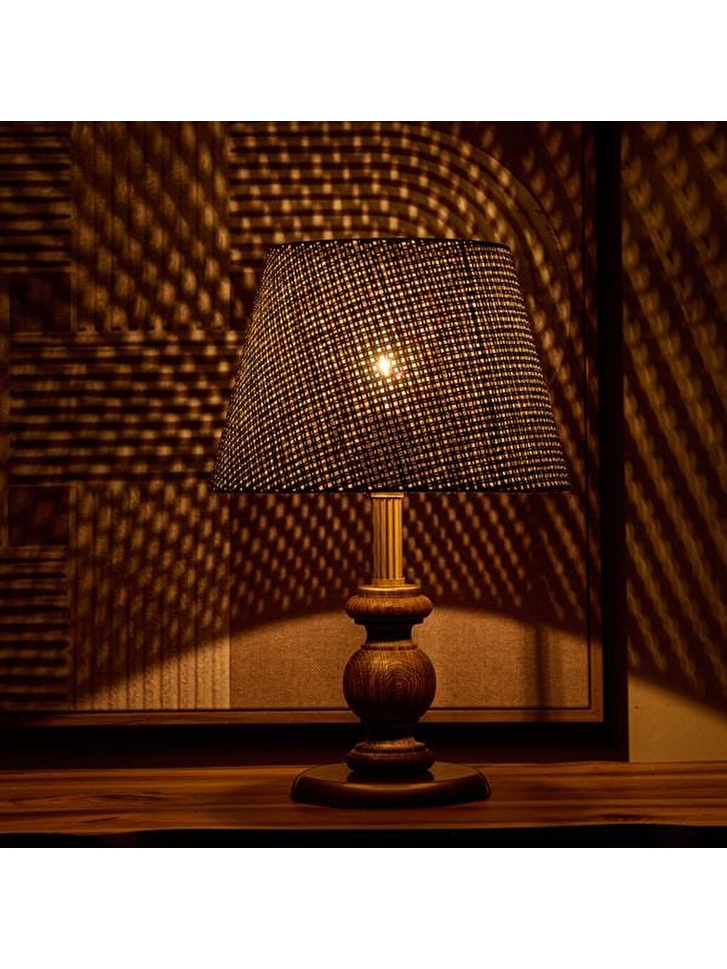 Lighting Fiona Ahşap Abajur - Ceviz Ayak / Kahverengi Başlık - 40 Cm-6