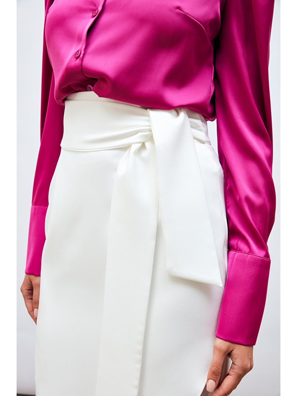 Kuşaklı Kalem Etek - Ekru-4