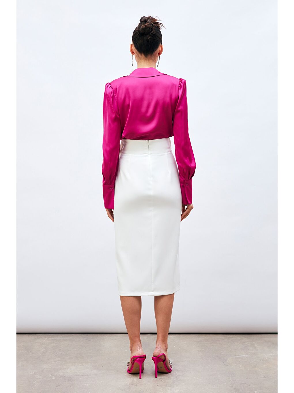 Kuşaklı Kalem Etek - Ekru-5