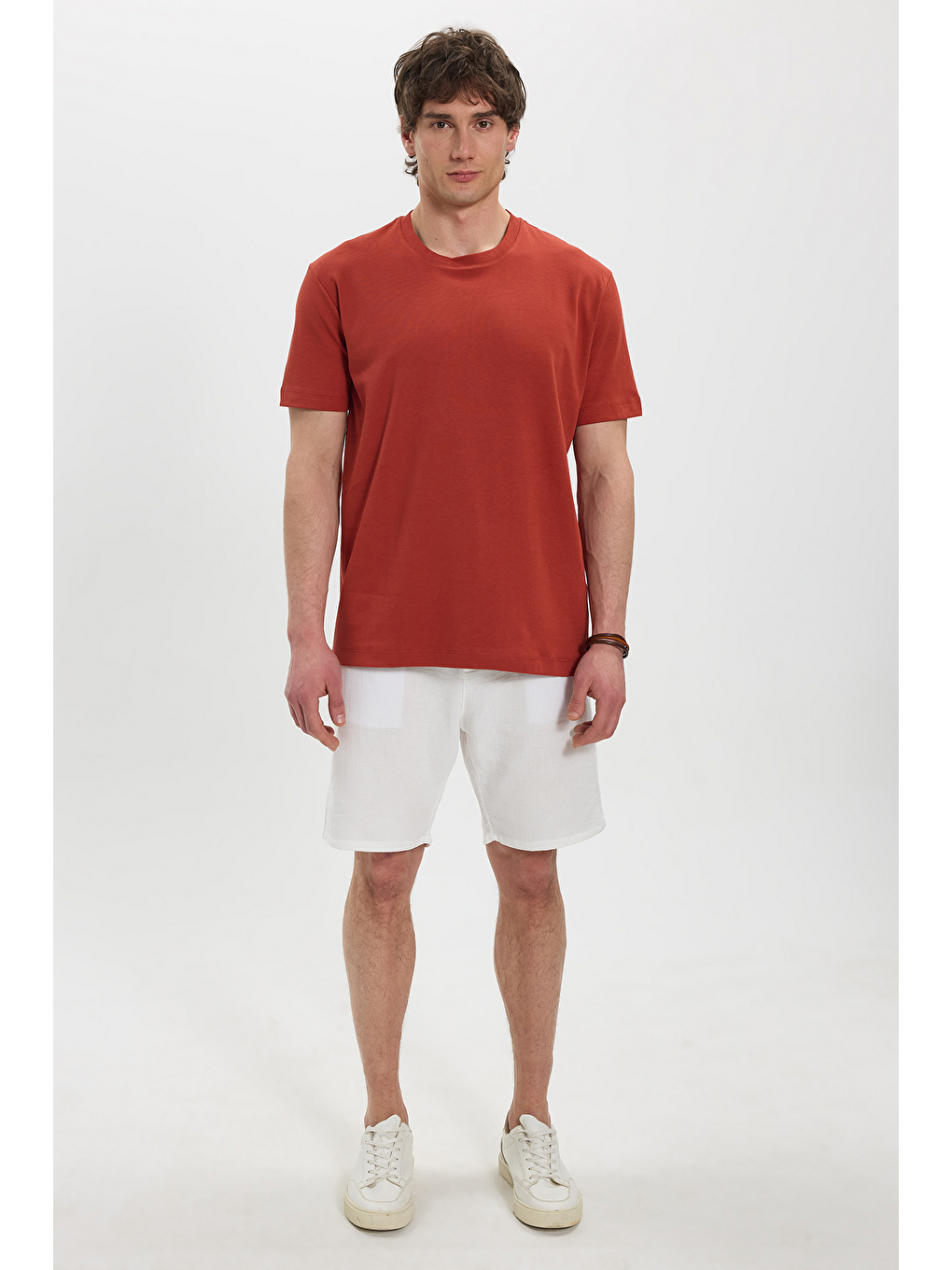 Kahverengi Unisex Relax Fit Rahat Kesim %100 Pamuk Yumuşak Dokulu Hafif Kalın Kiremit Bisiklet Yaka Tişört-1