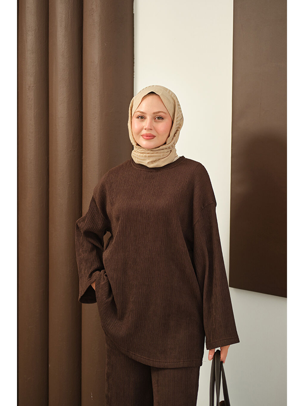 Kadın Bürümcük Desen Takım Kahverengi-2