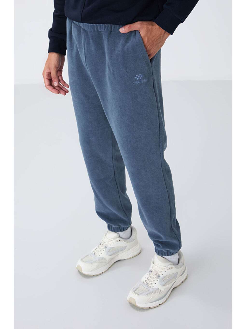 Petrol Gizli Fermuarlı Rahat Form Lastik Paça Polar  Eşofman Alt - 84866