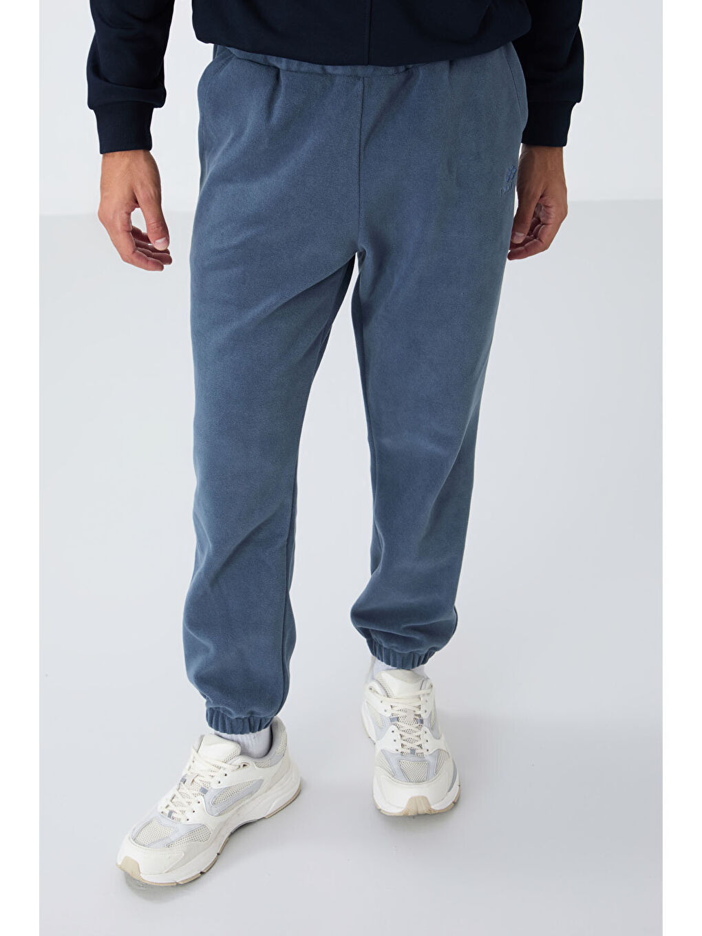 Petrol Gizli Fermuarlı Rahat Form Lastik Paça Polar  Eşofman Alt - 84866-2