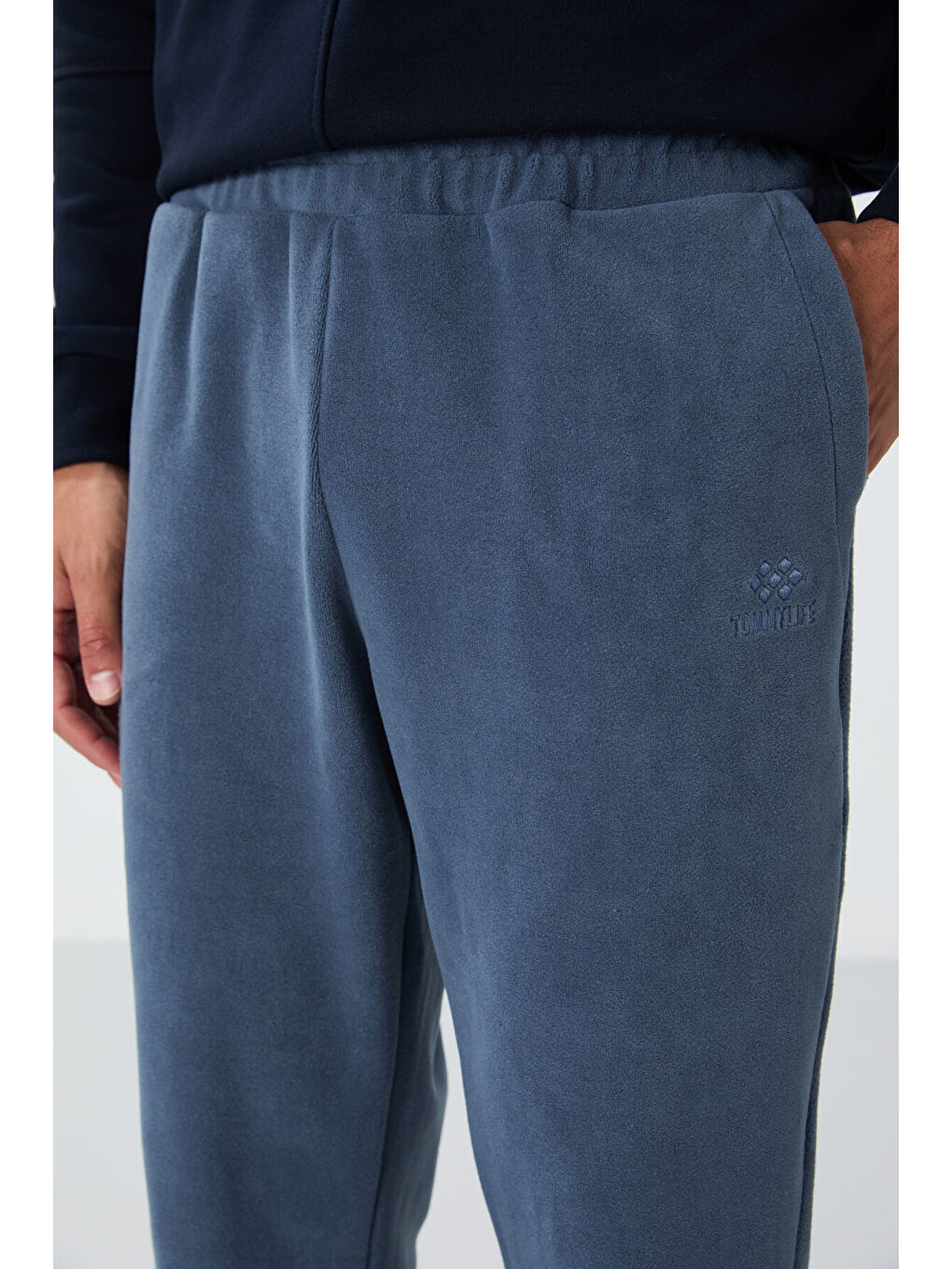 Petrol Gizli Fermuarlı Rahat Form Lastik Paça Polar  Eşofman Alt - 84866-3