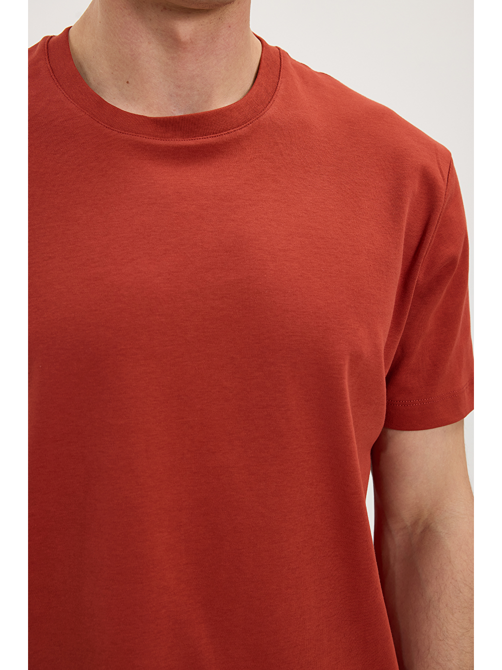 Kahverengi Unisex Relax Fit Rahat Kesim %100 Pamuk Yumuşak Dokulu Hafif Kalın Kiremit Bisiklet Yaka Tişört-4