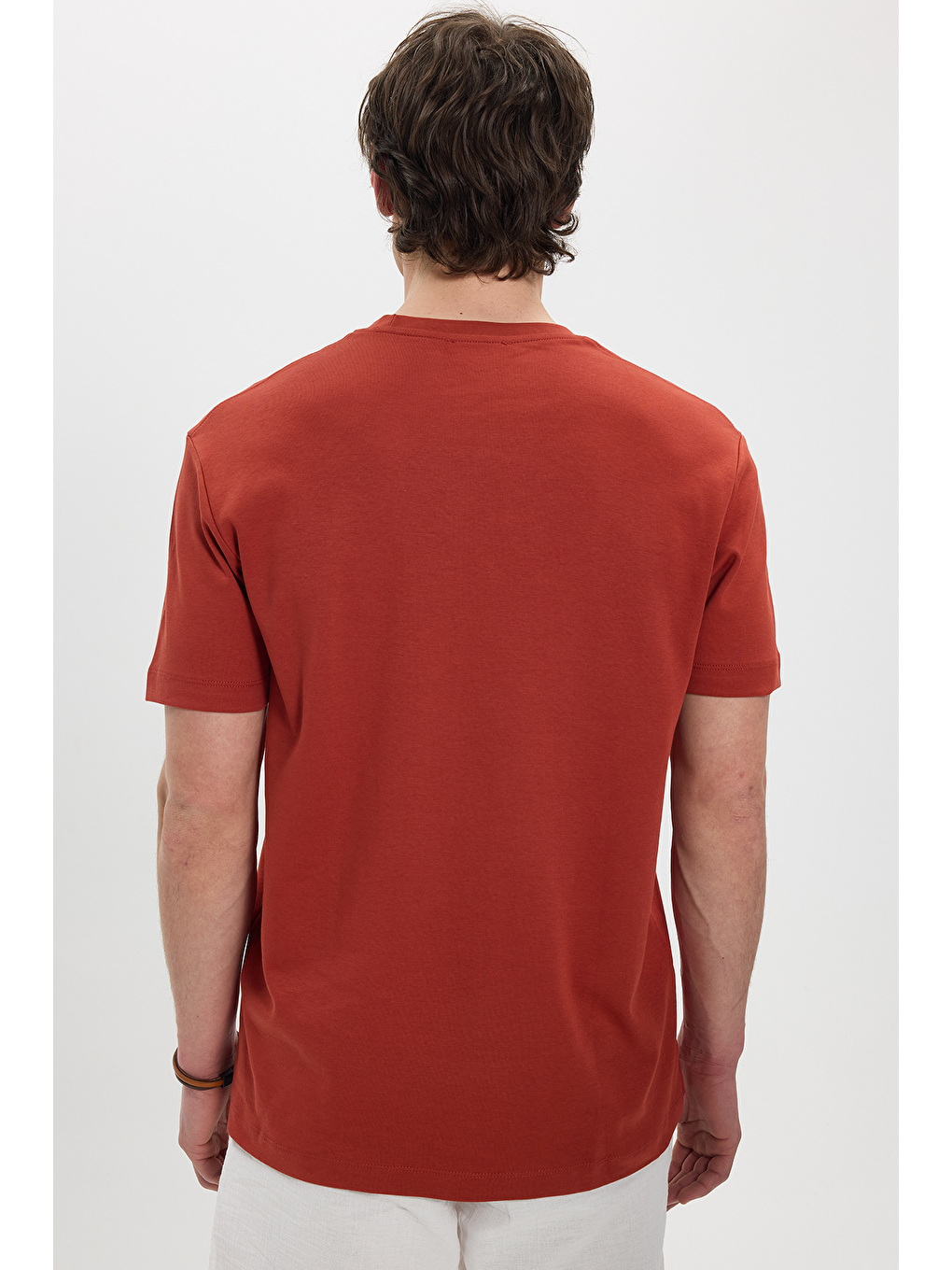 Kahverengi Unisex Relax Fit Rahat Kesim %100 Pamuk Yumuşak Dokulu Hafif Kalın Kiremit Bisiklet Yaka Tişört-5