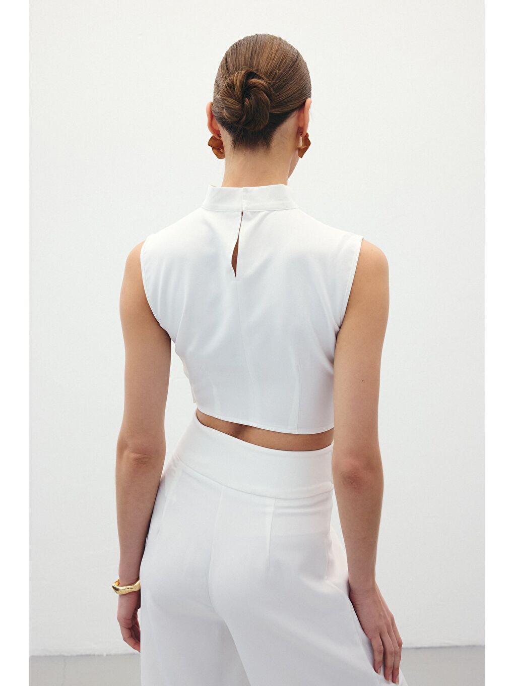 Çıt Çıt Detaylı Crop Bluz - Ekru-7