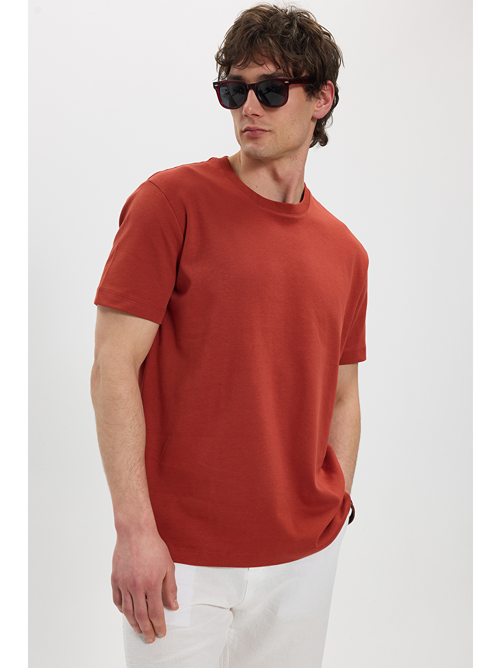 Kahverengi Unisex Relax Fit Rahat Kesim %100 Pamuk Yumuşak Dokulu Hafif Kalın Kiremit Bisiklet Yaka Tişört-6