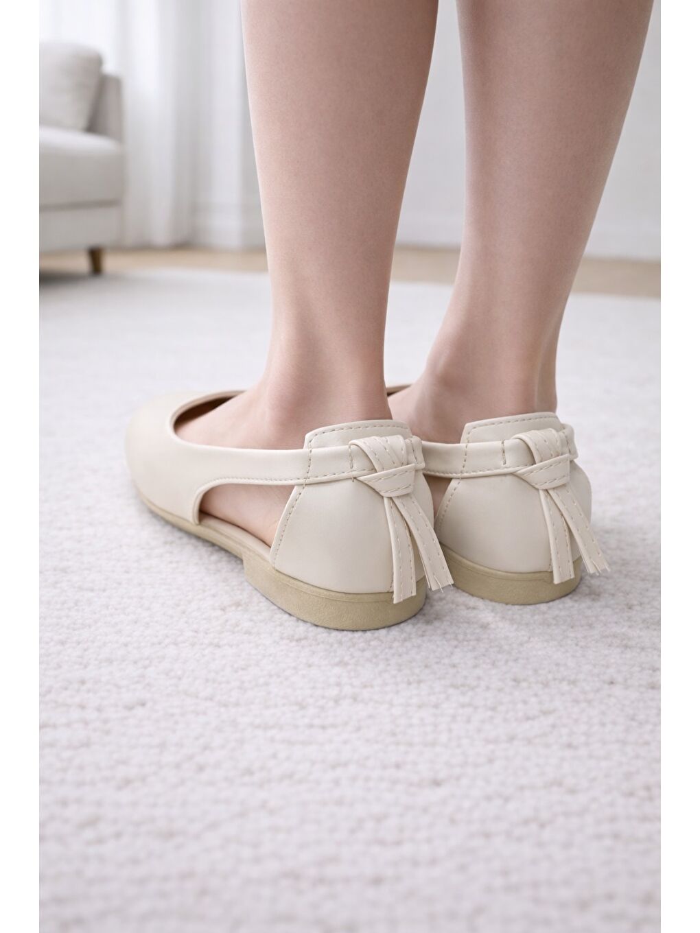 Ekru LUNESSA Kadın Babet Sandalet Yazlık Ayakkabı Sivri Burun Günlük Babet-2