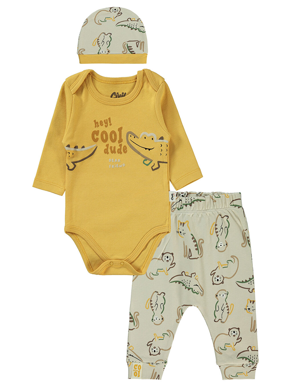 Kahverengi Baby Erkek Bebek 3'lü Takım 6-18 Ay Hardal