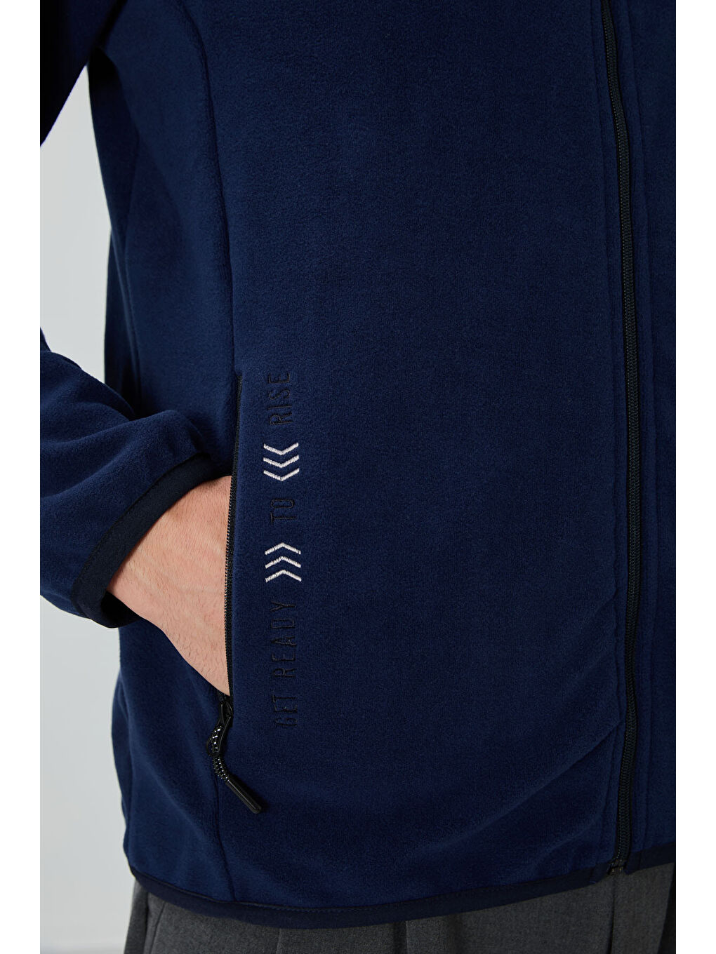 İndigo Yazı Nakışlı Dik Yaka  Standart Kalıp Erkek Fermuarlı Sweatshirt Polar - 87992-2