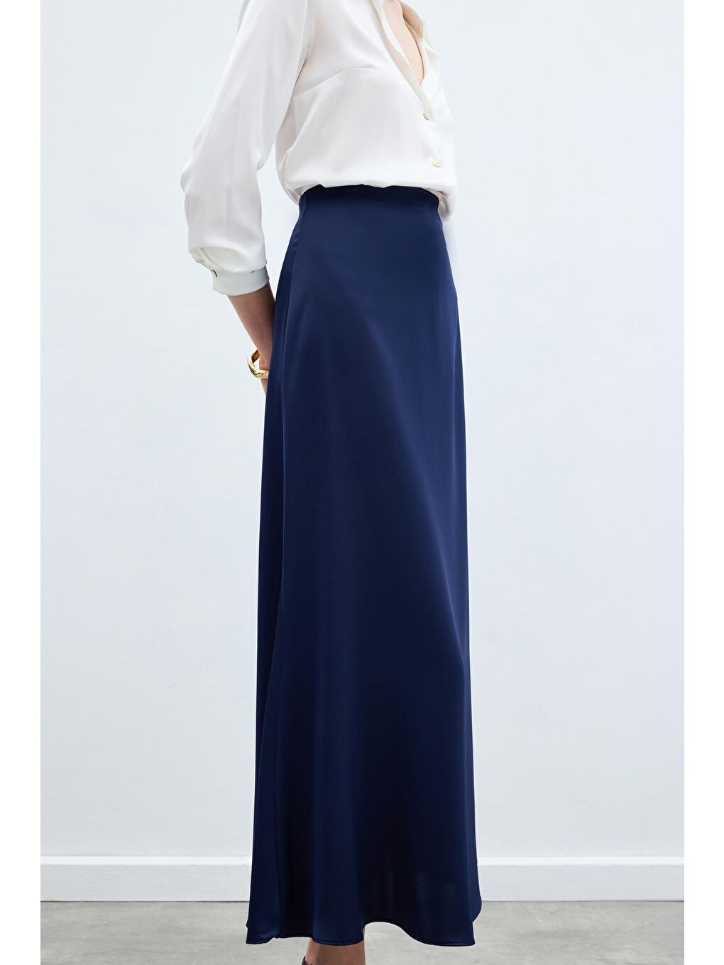 Uzun Saten Etek - Lacivert-5