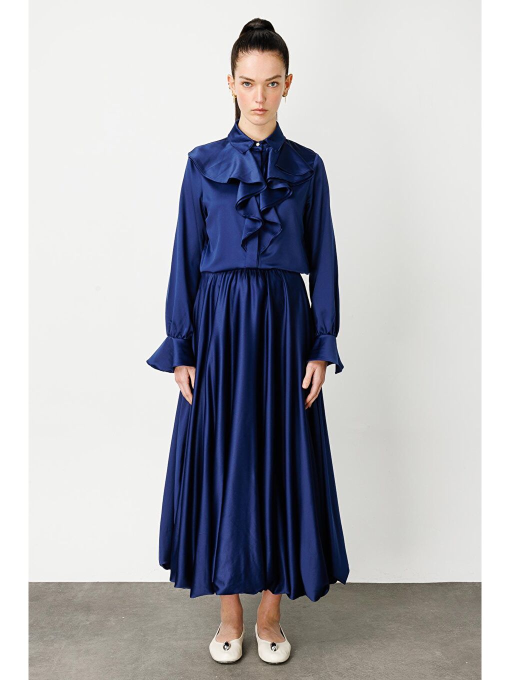 Saten Princess Etek - Lacivert-1