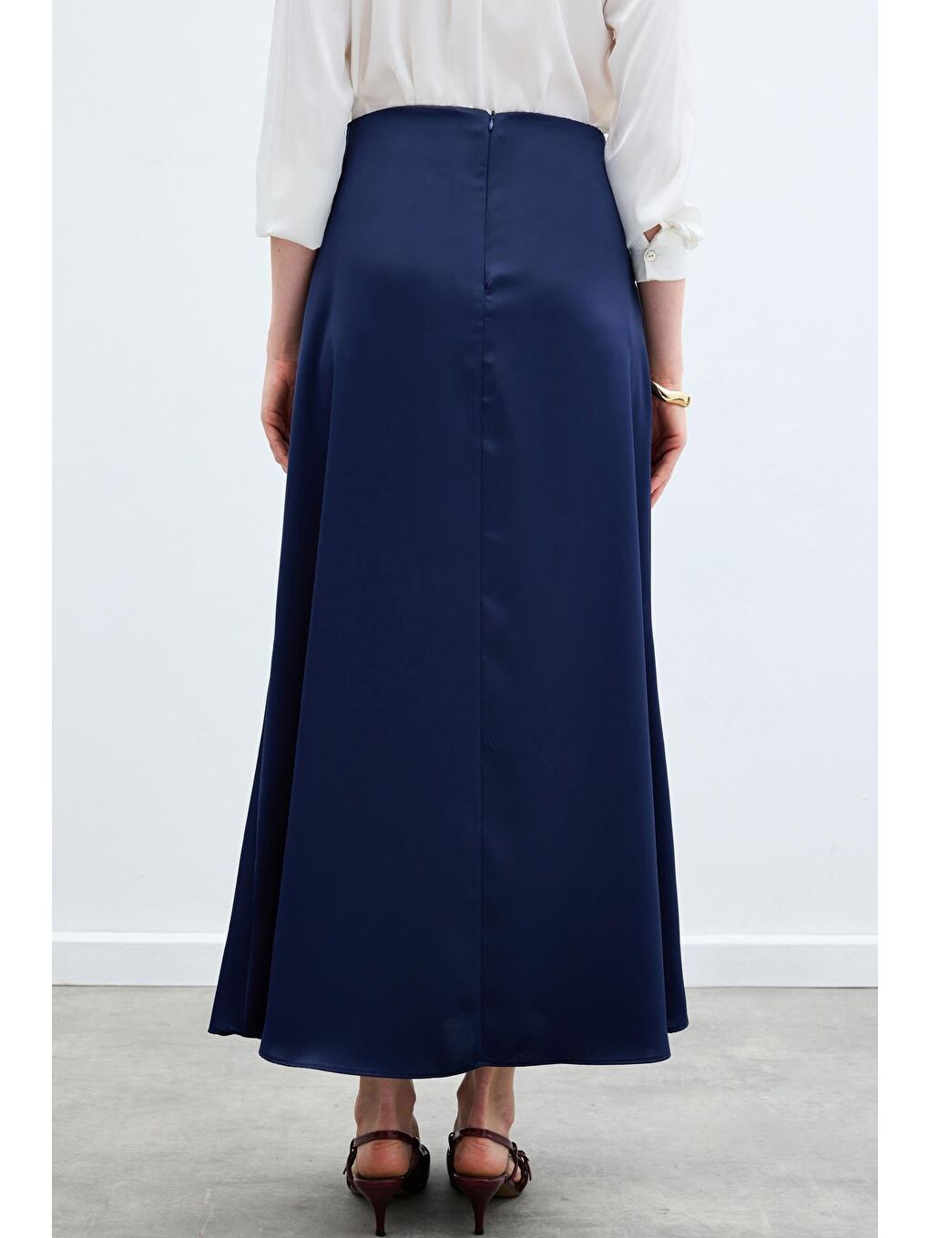 Uzun Saten Etek - Lacivert-6