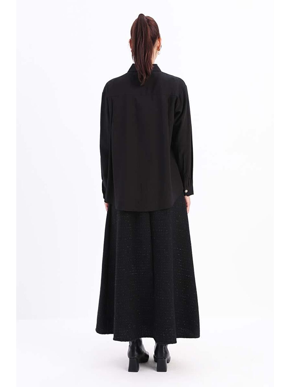 Siyah Manşet Detaylı Düğmeli Gömlek-3