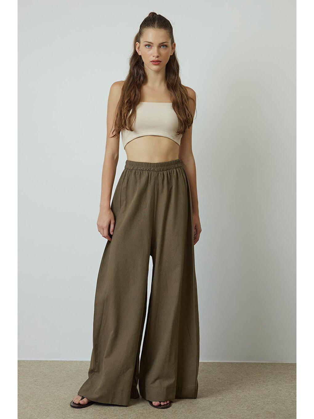 Keten Bol Paça Haki Pantolon-2