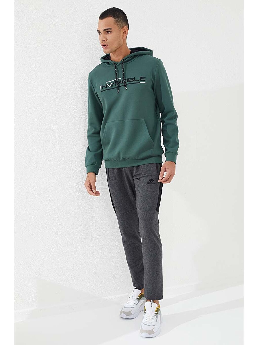 Yeşil Kanguru Cep Standart Kalıp Kapüşonlu  Erkek Hoodie - 87883-1