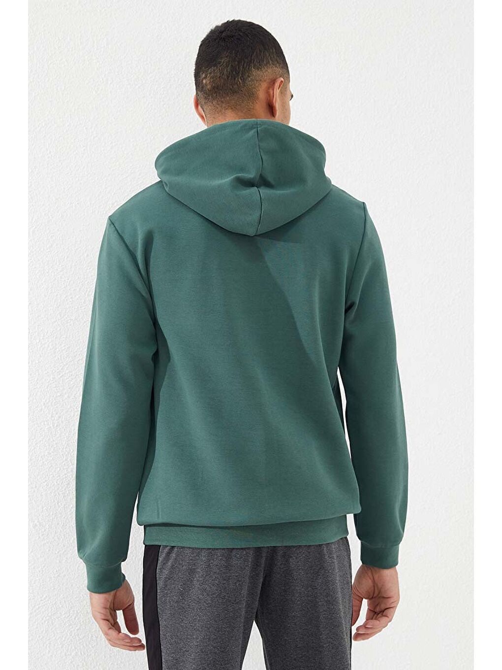 Yeşil Kanguru Cep Standart Kalıp Kapüşonlu  Erkek Hoodie - 87883-4