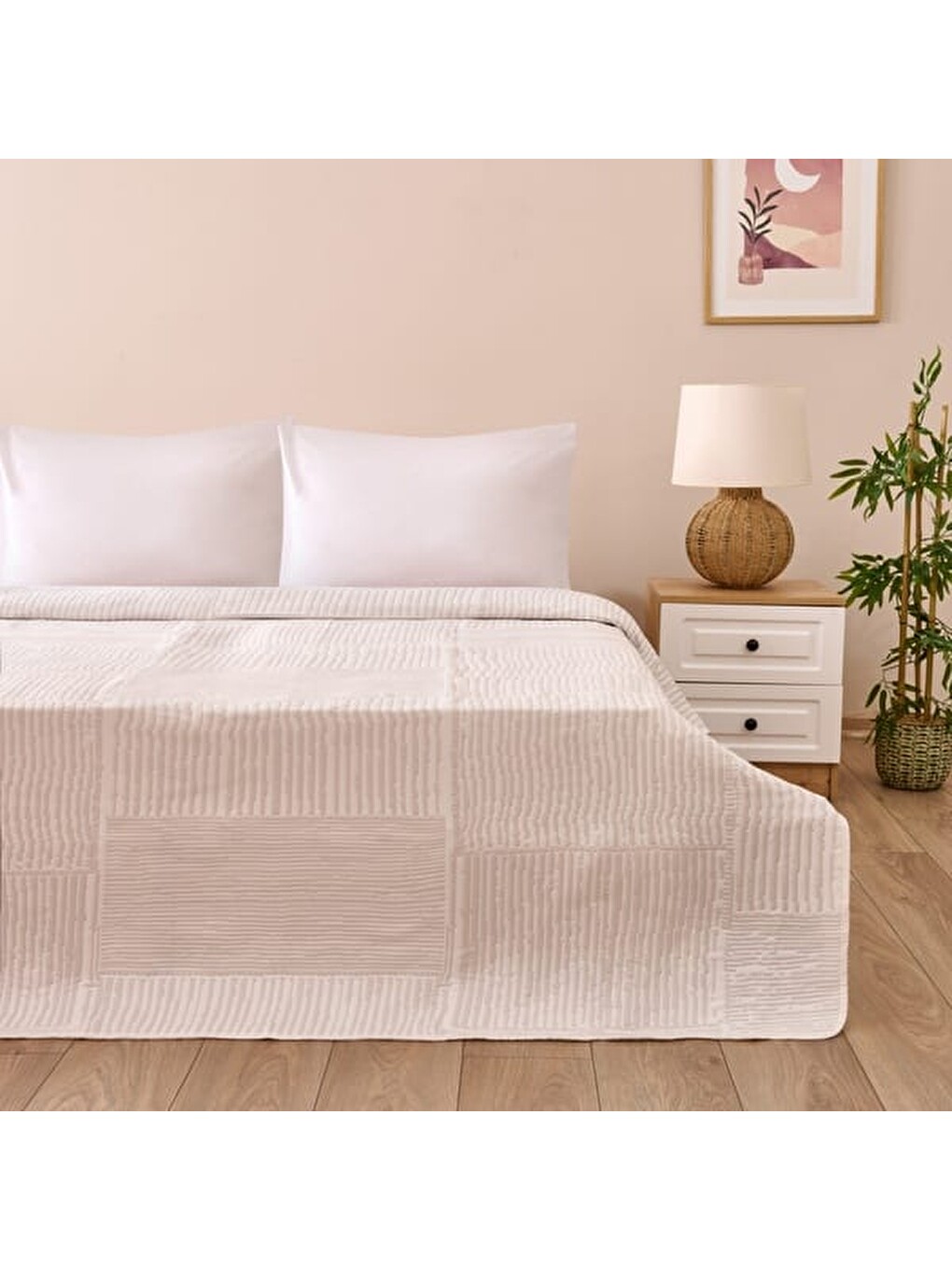 Soft Arven Çift Kişilik Yatak Örtüsü - Beyaz - 260x250 Cm
