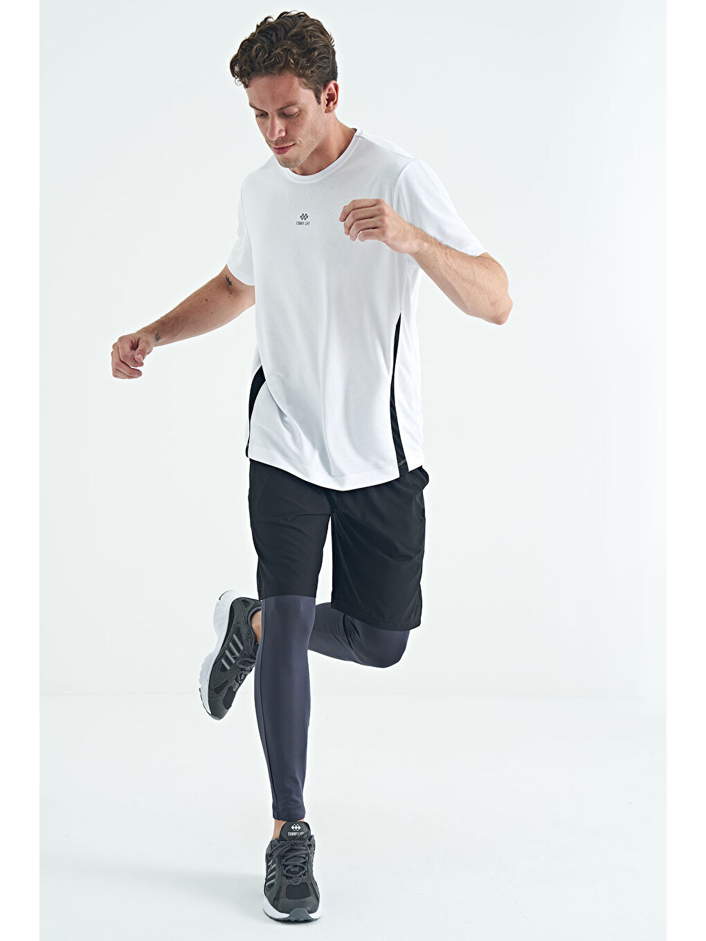 Antrasit Logo Baskılı Yüksel Bel Slim Fit Aktif Spor Erkek Tayt - 84989