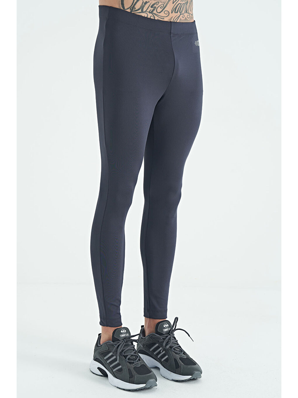 Antrasit Logo Baskılı Yüksel Bel Slim Fit Aktif Spor Erkek Tayt - 84989-4