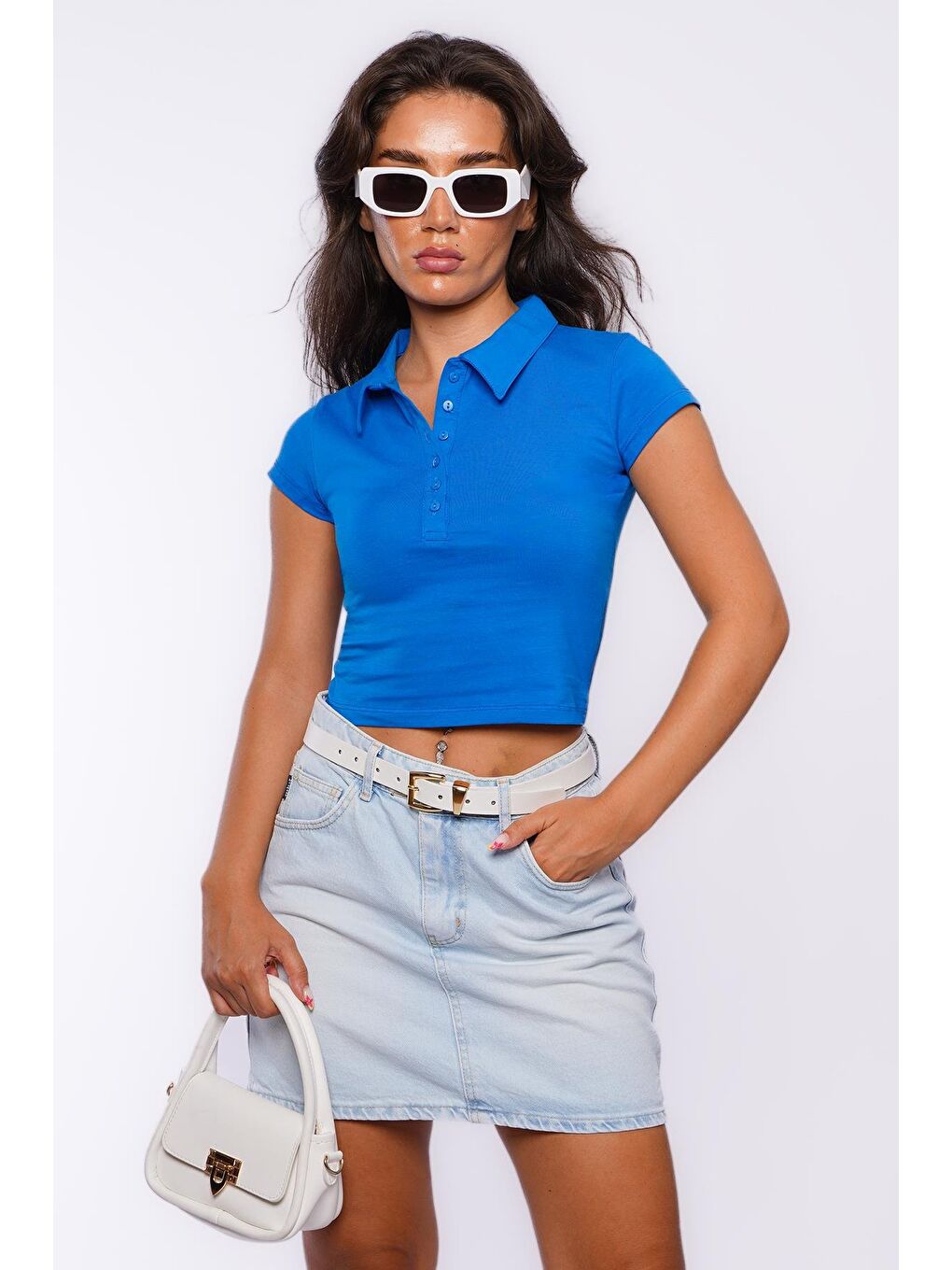 Mavi Polo Yaka Basic Kadın Tişört Mg2455-7