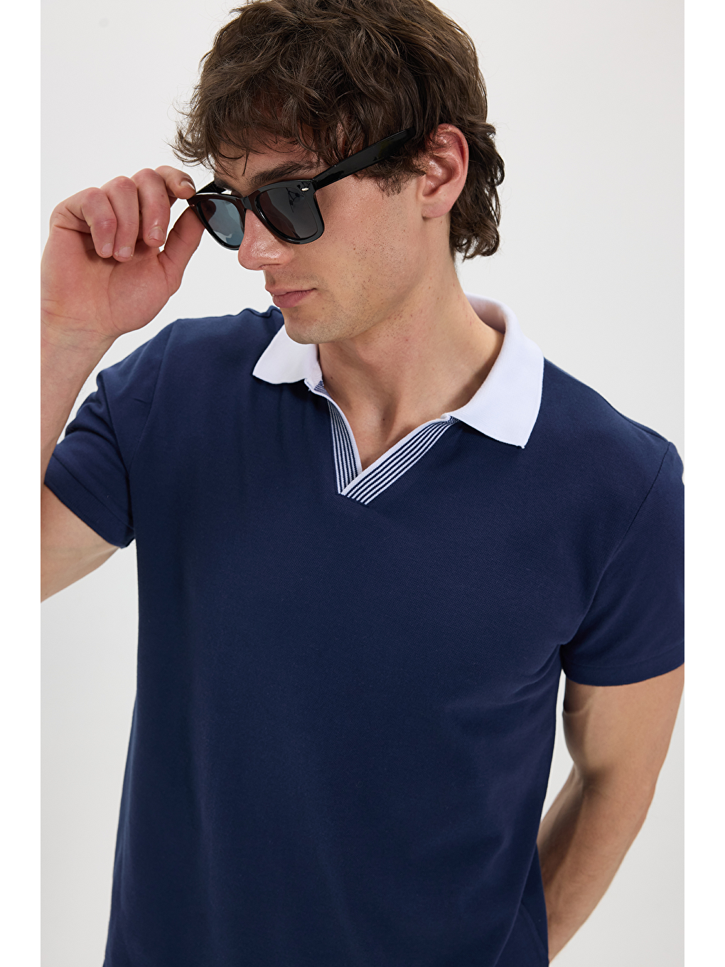 Erkek Slim Fit Dar Kesim %100 Pamuk Lacivert Polo Yaka Tişört-3