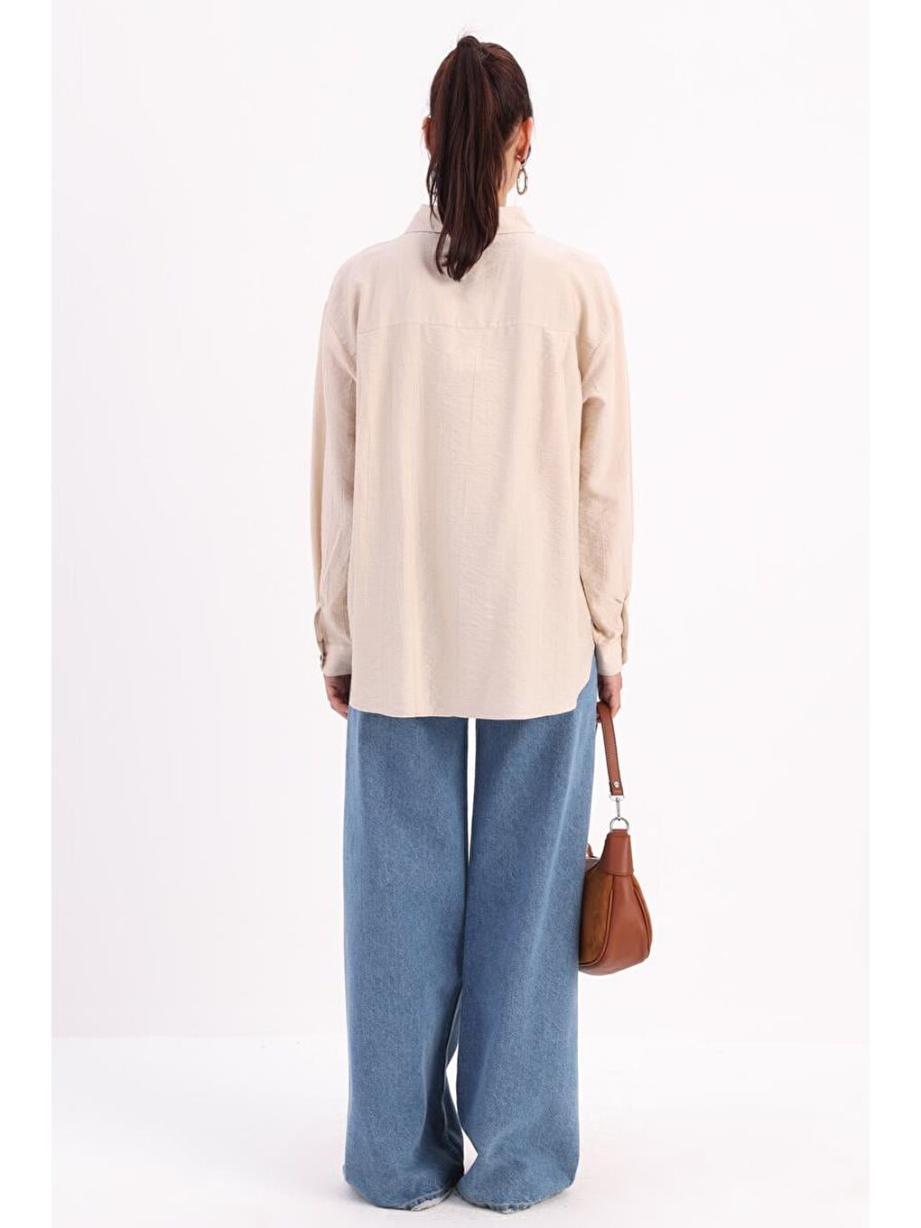 Bej Manşet Detaylı Düğmeli Gömlek-3