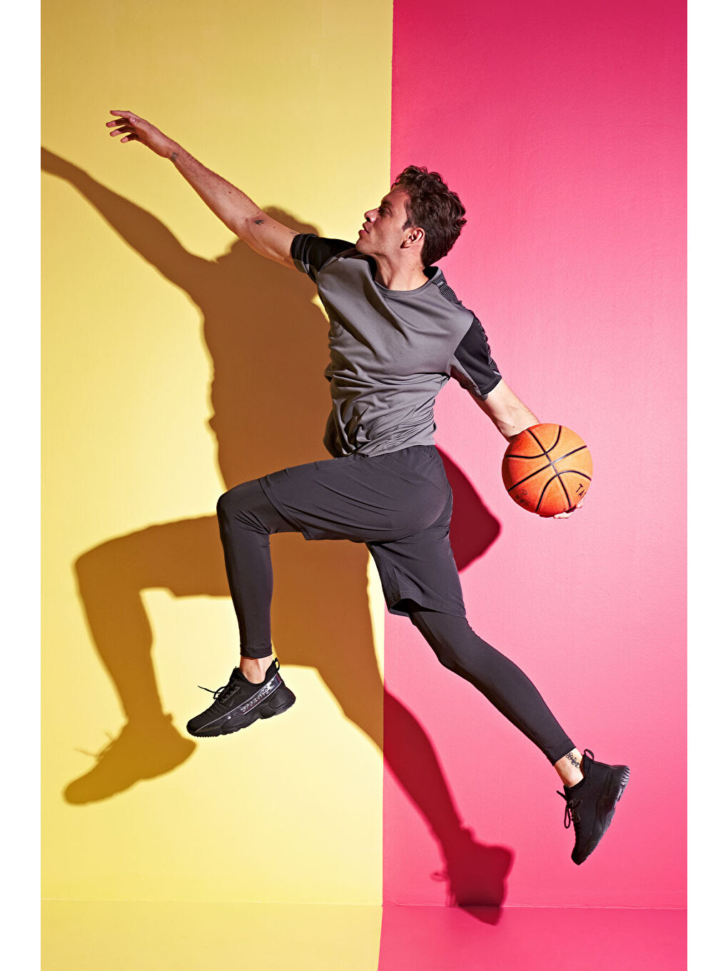 Siyah Logo Baskılı Yüksel Bel Slim Fit Aktif Spor Erkek Tayt - 84989