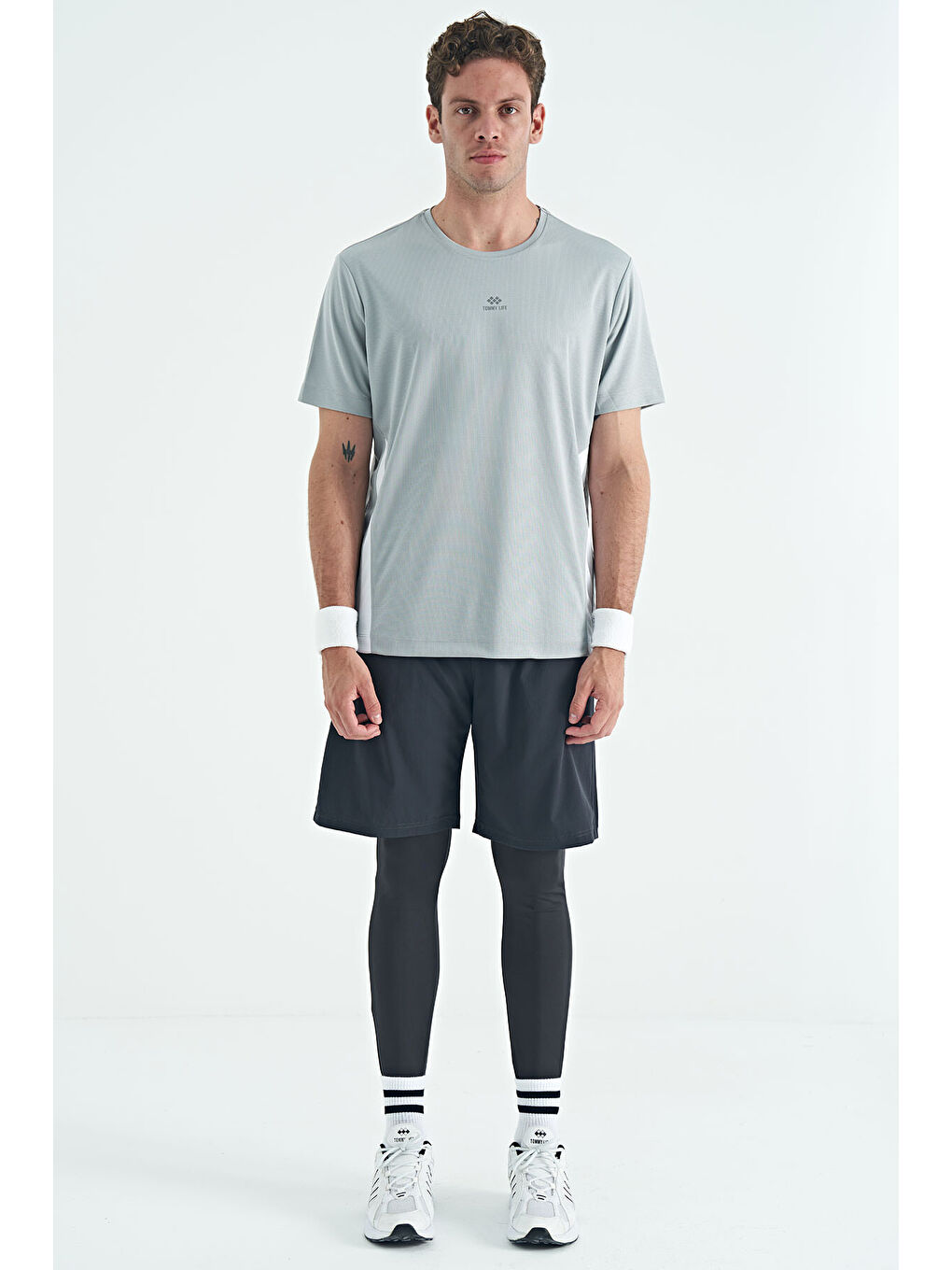 Siyah Logo Baskılı Yüksel Bel Slim Fit Aktif Spor Erkek Tayt - 84989-2