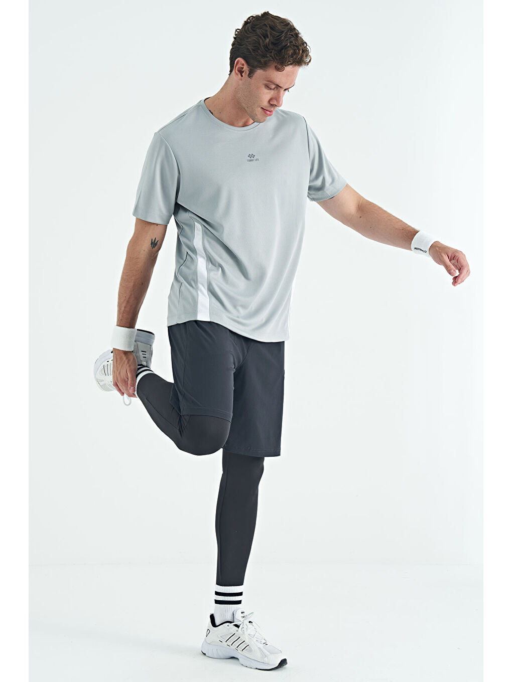 Siyah Logo Baskılı Yüksel Bel Slim Fit Aktif Spor Erkek Tayt - 84989-4