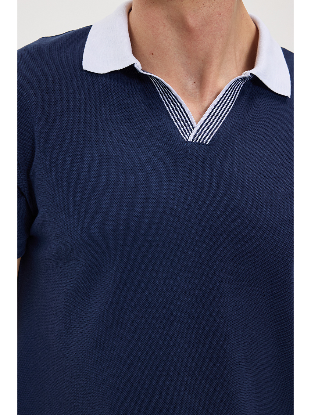 Erkek Slim Fit Dar Kesim %100 Pamuk Lacivert Polo Yaka Tişört-5