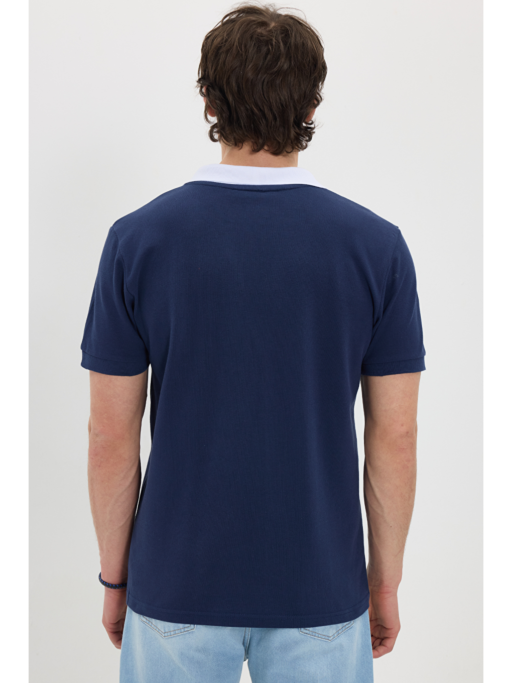 Erkek Slim Fit Dar Kesim %100 Pamuk Lacivert Polo Yaka Tişört-6