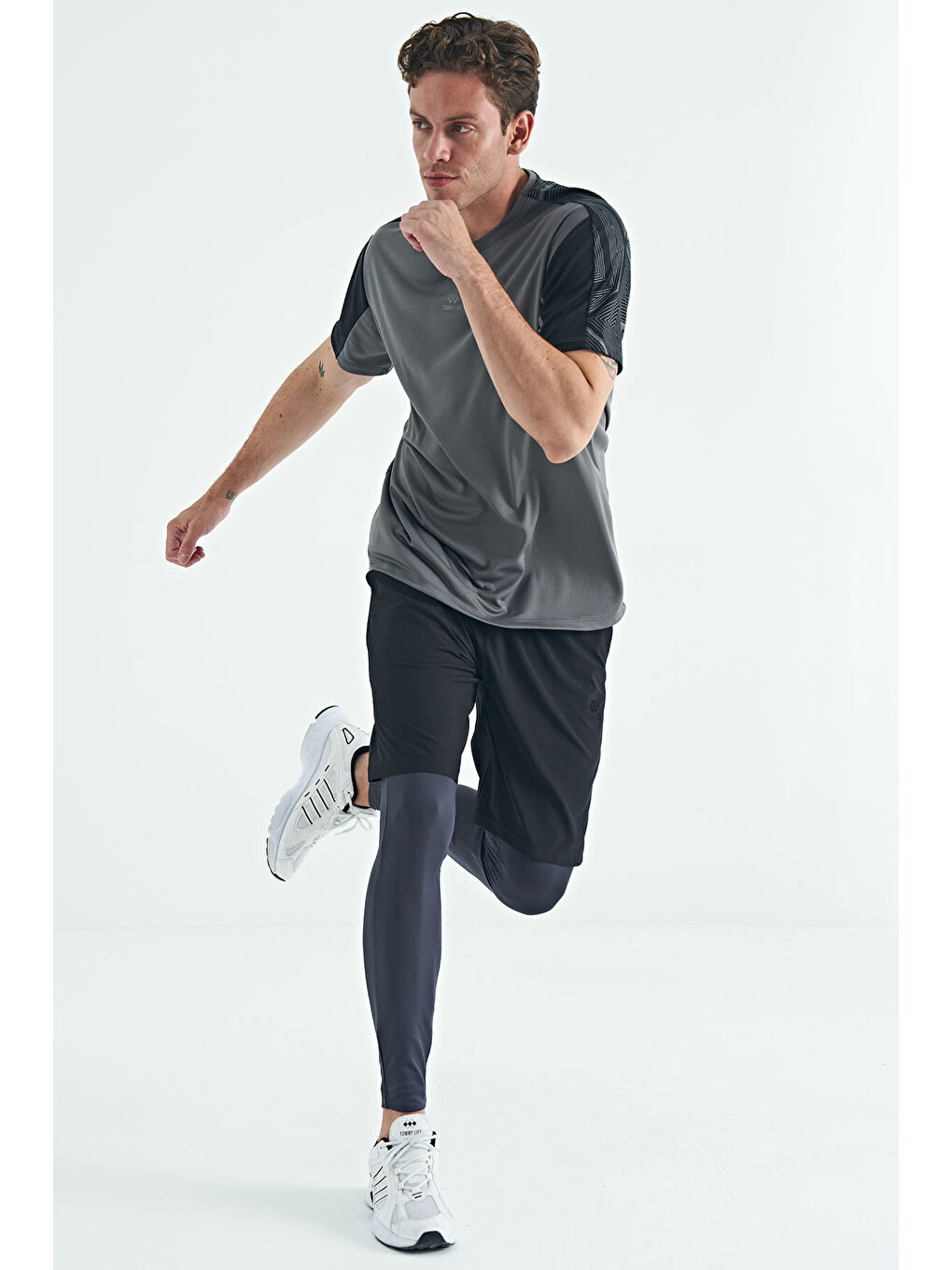 Antrasit Arka Bilek Baskı Detaylı Yüksek Bel Slim Fit Aktif Spor Erkek Tayt - 84988