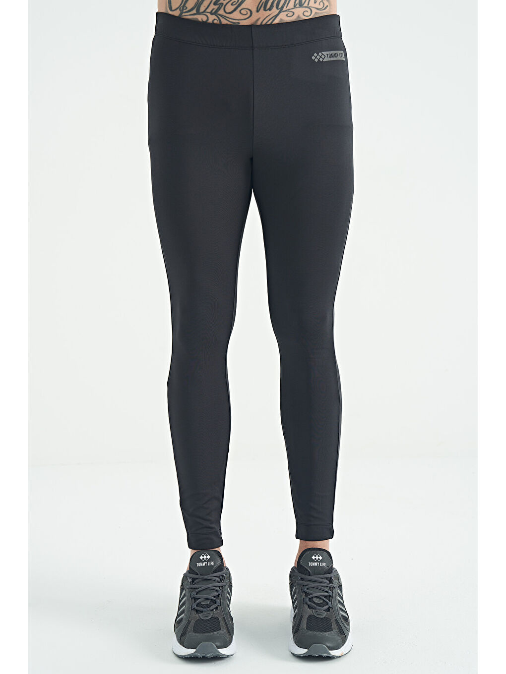 Antrasit Arka Bilek Baskı Detaylı Yüksek Bel Slim Fit Aktif Spor Erkek Tayt - 84988-1