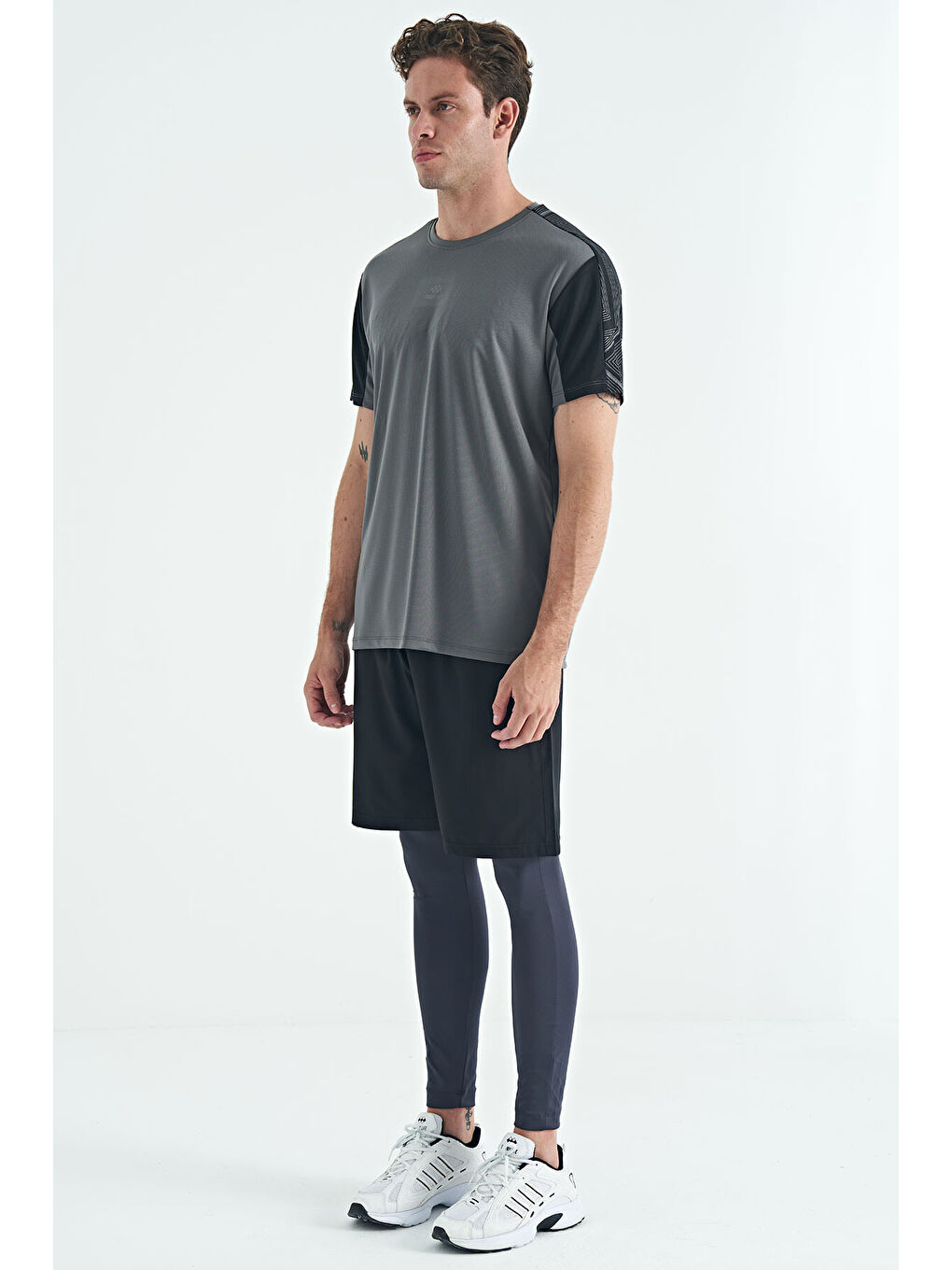 Antrasit Arka Bilek Baskı Detaylı Yüksek Bel Slim Fit Aktif Spor Erkek Tayt - 84988-3