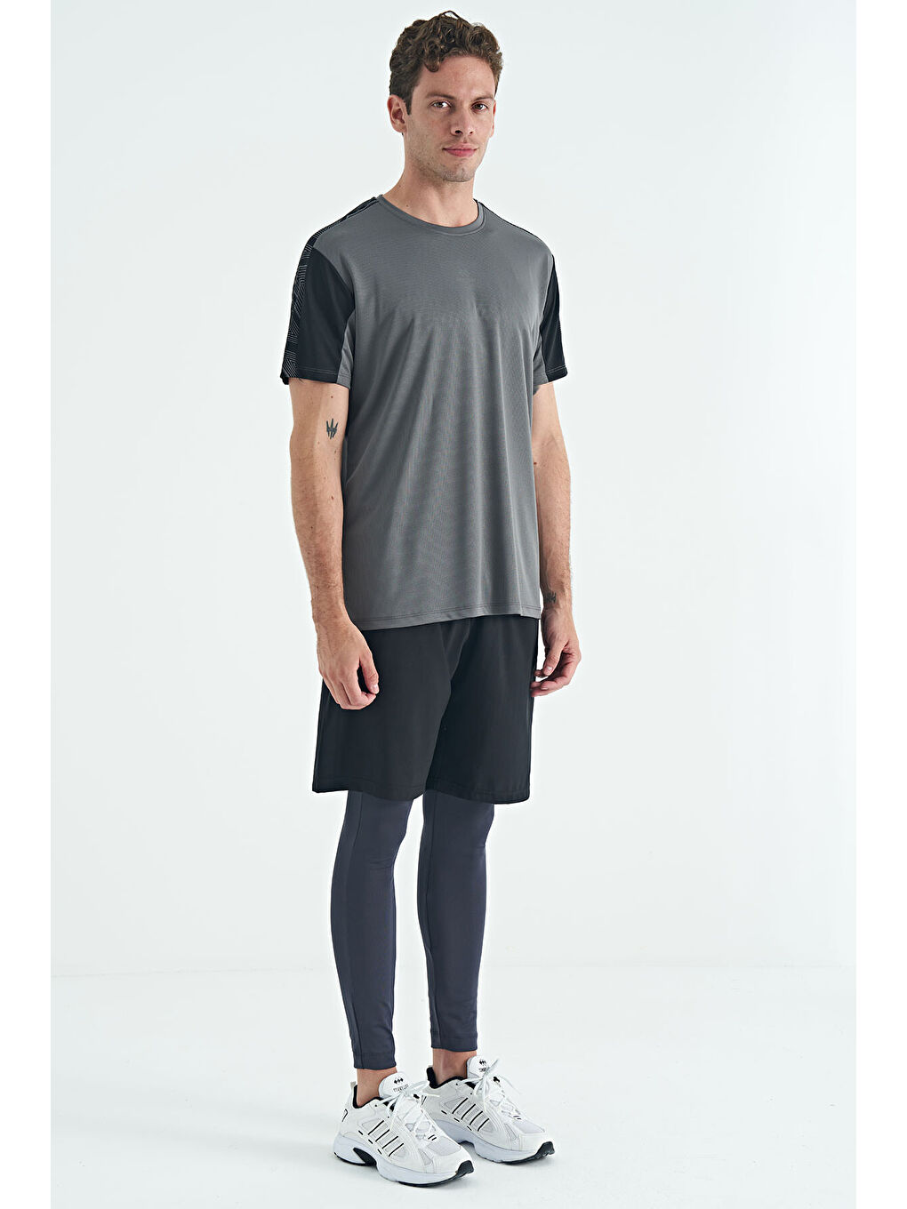 Antrasit Arka Bilek Baskı Detaylı Yüksek Bel Slim Fit Aktif Spor Erkek Tayt - 84988-4