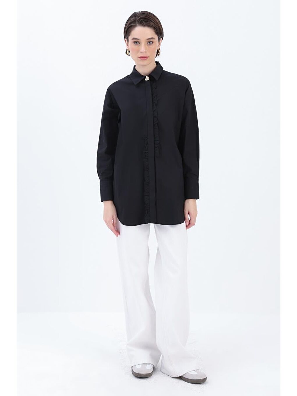 Siyah-Fırfırlı Gömlek Tunik-1