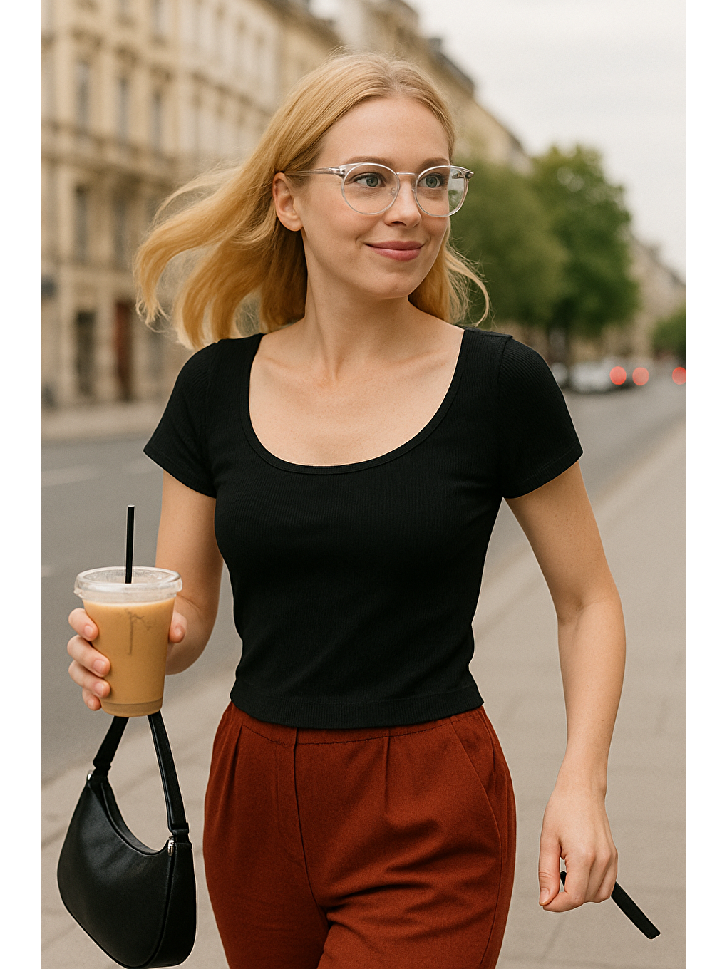 Siyah Geniş Yaka Kadın Tişört Mg2341-3