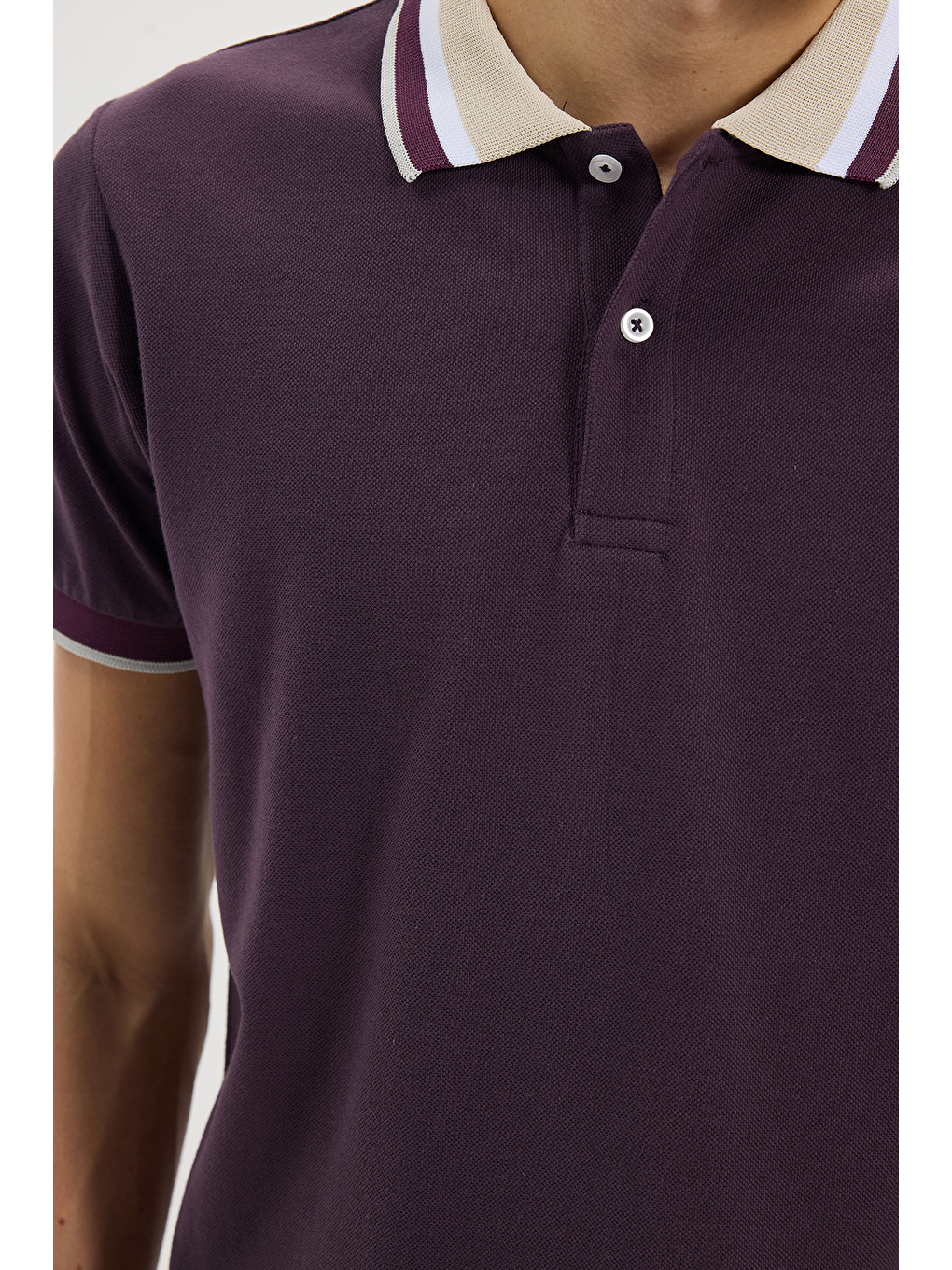 Siyah Erkek Slim Fit Dar Kesim %100 Pamuk Eflatun Polo Yaka Tişört-4