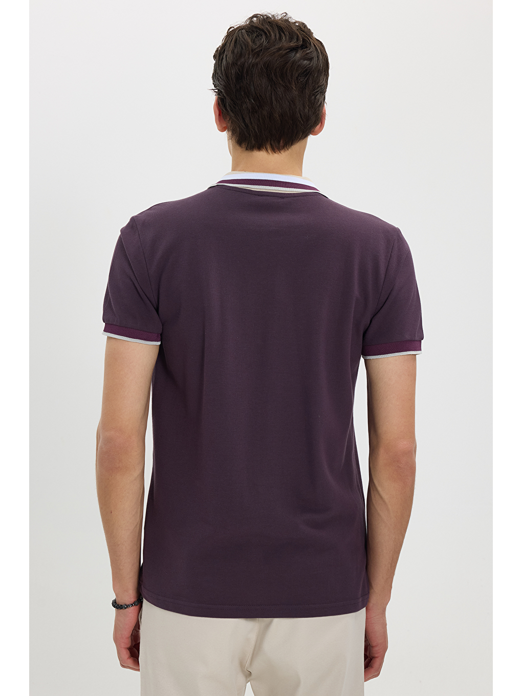 Siyah Erkek Slim Fit Dar Kesim %100 Pamuk Eflatun Polo Yaka Tişört-5