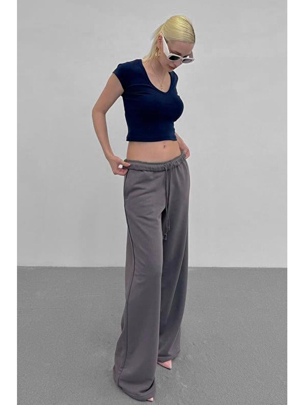 Lacivert V Yaka Basic Kadın Tişört Mg2450-2