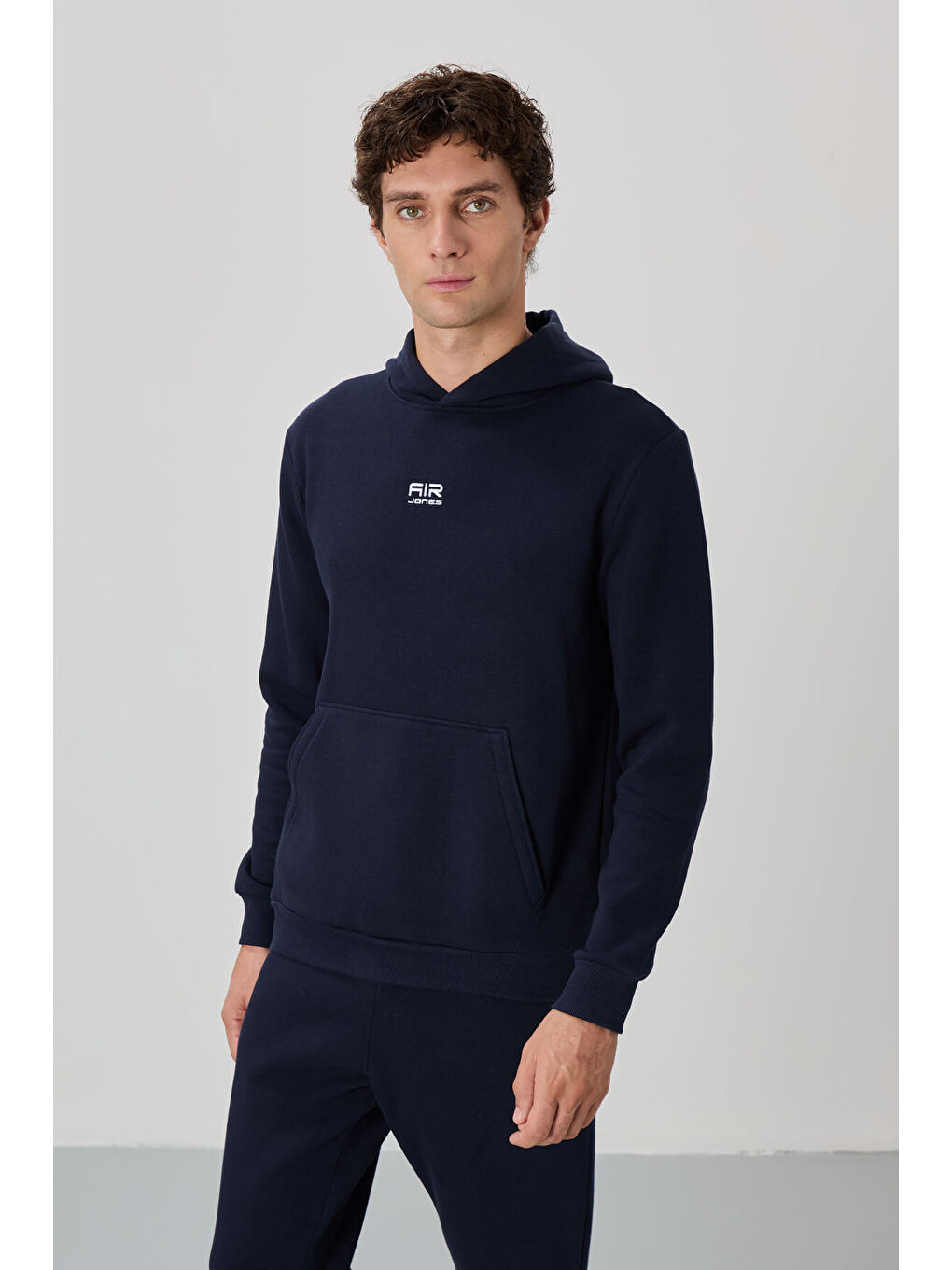 David Lacivert Kapüşonlu Rahat Kalıp Şardonlu Jogger Erkek Eşofman Takım - 85192-1