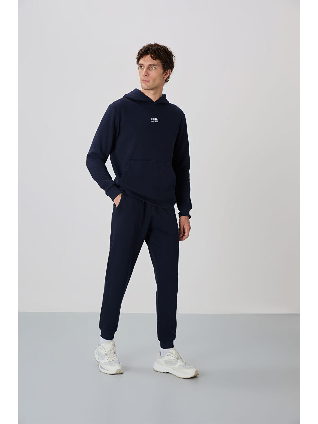 David Lacivert Kapüşonlu Rahat Kalıp Şardonlu Jogger Erkek Eşofman Takım - 85192-3