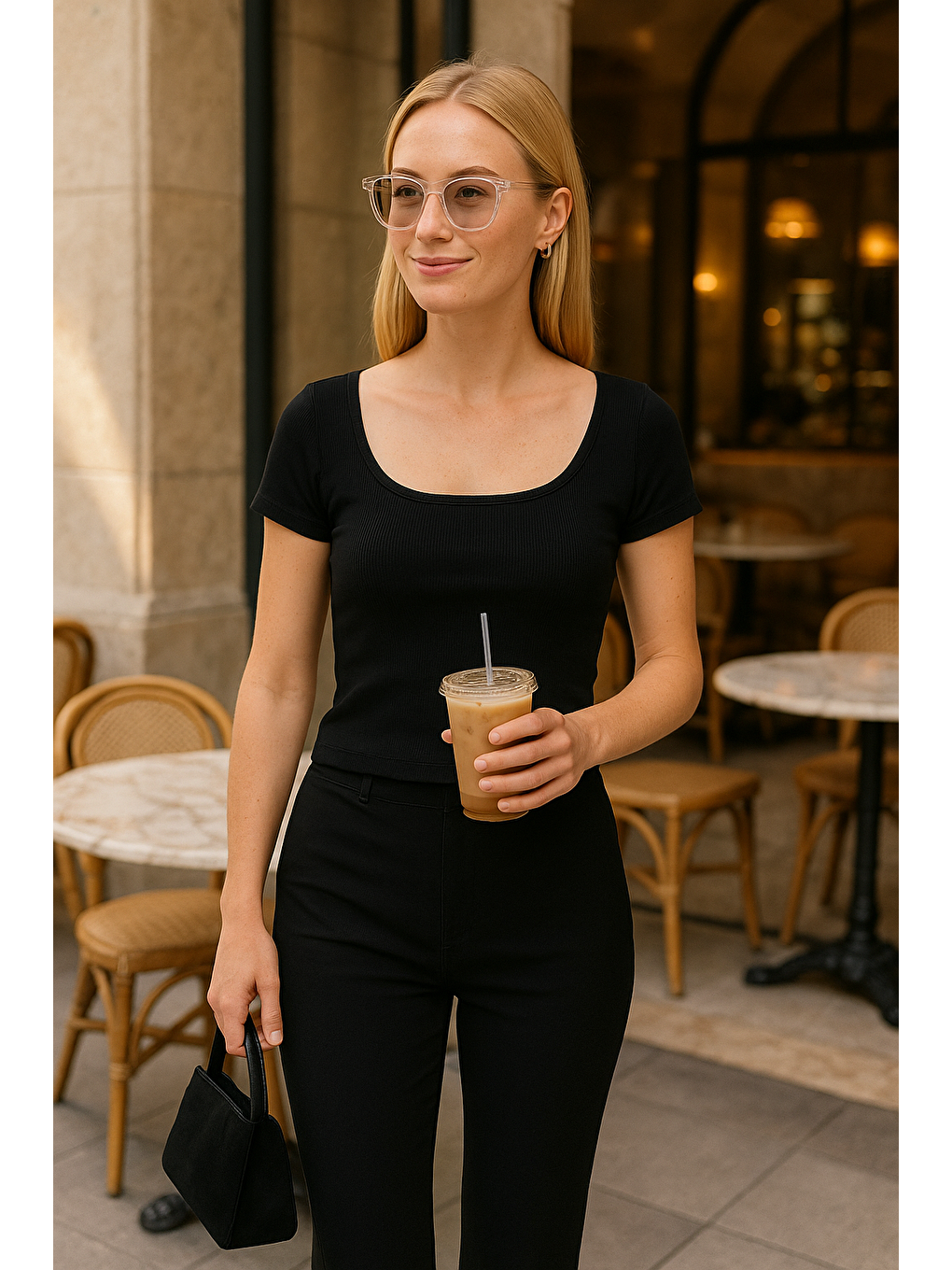 Siyah Geniş Yaka Kadın Tişört Mg2341-4